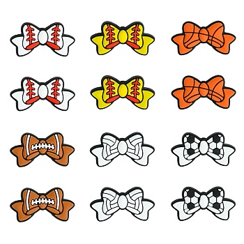 12Pcs 6 Colors Bowknot Food Grade Eco-Friendly Silicone Beads, Mixed Color, 15x29x5mm, Hole: 2mm, 2pcs/color