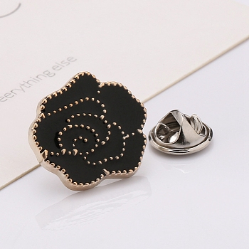 Plastic Brooch, Alloy Pin, with Enamel, for Garment Accessories, Rose, Black, 25mm