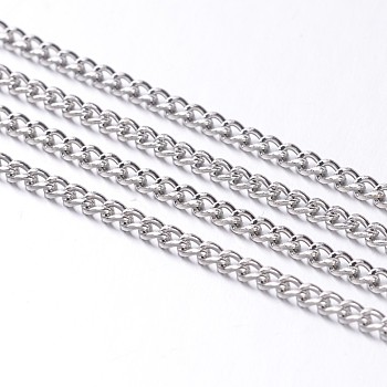 Iron Twisted Chains Curb Chains, Unwelded, Platinum, with Spool, Nickel Free, Link: 2mm wide, 3mm long, 0.5mm thick, about 328.08 Feet(100m)/roll