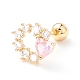Ring with Heart Pink Cubic Zirconia Stud Earrings for Women(EJEW-A065-10G)-1