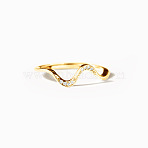 Wave Shaped 925 Sterling Silver Micro Pave Clear Cubic Zirconia Finger Rings, Golden, US Size 7(17.3mm)(FS-WG6021D-08)