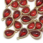 Glass Pendants, with Golden Tone Brass Findings, teardrop, Dark Red, 18.5x12.5x7mm, Hole: 1.5mm(GLAA-Q068-19A-02)