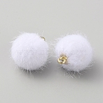Faux Mink Fur Covered Pendants, with Iron Findings, Round Charms, White, 17x15mm, Hole: 1.8mm(DIY-WH0401-92A)