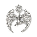 Brass Micro Pave Clear Cubic Zirconia Pendants, Cadmium Free & Nickel Free & Lead Free, Dragon Shape Charms, Platinum, 17.5x15.5x3mm, Hole: 1mm(KK-L238-04P)