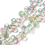 Electroplate Transparent Glass Beads Strands, Rainbow Plated, Faceted Teardrop, Top Drilled, Gainsboro, 6x4mm, Hole: 0.8mm, about 90~92pcs/strand, 9.84~10.23 inch(25~26cm)(X-EGLA-P052-01A-FR01)