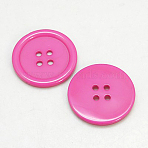 Resin Buttons, Dyed, Flat Round, Hot Pink, 25x3mm, Hole: 2mm, 98pcs/bag(RESI-D030-25mm-04)