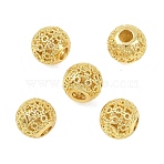 Brass Beads, Hollow Round, Real 18K Gold Plated, 8.5x7.5mm, Hole: 2.7mm(KK-D120-03G)