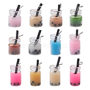 12Pcs 2 Styles Glass Bottle Pendants, with Resin Inside, Imitation Bubble Tea/Boba Milk Tea, Mixed Color, 20~27x11~12x10~11mm, Hole: 1.8mm, 6pcs/style(CRES-YW0001-15)