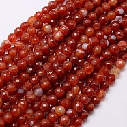 Natural Striped Agate/Banded Agate Beads Strands, Faceted, Dyed, Round, FireBrick, 6mm, Hole: 1mm(G-G581-6mm-22)