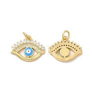 Rack Plating Brass Micro Pave Cubic Zirconia Pendants, with Jump Rings & Enamel, Long-Lasting Plated, Lead Free & Cadmium Free, Evil Eye Charm, Real 18K Gold Plated, 14x18x2mm, Hole: 3.5mm(KK-A177-12G)