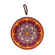 Flat Round with Mandala Pattern Ceramic & Cork Cup Coaster, Heat Resistant Pot Mats, for Home Kitchen, Dark Orange, 160mm(PW-WG69E59-05)