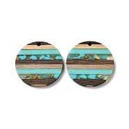 Transparent Resin & Walnut Wood Pendants, with Gold Foil, Flat Round Charm, Turquoise, 30x3.5mm, Hole: 2mm(RESI-TAC0017-68A-03)