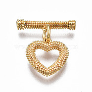 Brass Toggle Clasps, Nickel Free, Heart, Real 18K Gold Plated, 17mm long, Bar: 15x3.5x2.5mm, hole: 0.9mm, Jump Ring: 5x1mm, Inner Diameter: 3mm, Heart: 11x11x2mm, Hole: 0.9mm(KK-T063-102A-G-NF)