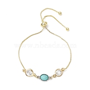 Resin & Glass Oval Links Slider Bracelets, with Brass Box Chains, Golden, 10-1/2 inch(26.6cm)(BJEW-JB10385)