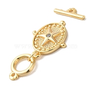 Brass Micro Pave Clear Cubic Zirconia Toggle Clasps, Star, Real 18K Gold Plated, 38mm, Ring: 11x9x1.5mm, Hole: 1.2mm, Bar: 13x4x1.5mm, Hole: 1.2mm, Pendant: 19x15x2.5mm, Hole: 1.2mm(KK-N254-75G)