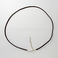Faux Suede Necklace Cord, with Platinum Color Iron Lobster Clasps and Iron Chains, Coconut Brown, 450x2.5x2mm(NCOR-R025-1)