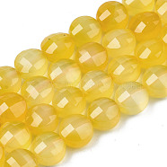 Natural Agate Beads Strands, Dyed & Heated, Faceted, Flat Round, Gold, 8x6.5mm, Hole: 1.2mm, about 47pcs/strand, 14.96 inch(37cm).(G-N326-100A-13)