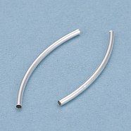 Brass Tube Beads, Long-Lasting Plated, Curved Beads, Tube, 925 Sterling Silver Plated, 30x1.5mm, Hole: 1mm(KK-Y003-89A-S)
