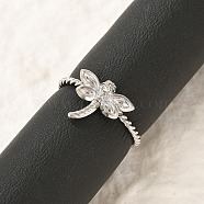 304 Stainless Steel Crystal Rhinestone Cuff Rings for Women, Dragonfly Open Rings, Stainless Steel Color, Dragonfly: 12x13mm, Adjustable(RJEW-G338-02P)