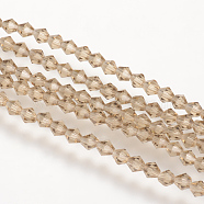 Imitation Austrian Crystal 5301 Bicone Beads, Faceted Glass Beads Strands, BurlyWood, 6x6mm, Hole: 1.2mm, about 44~47pcs/strand, 24.5~25cm(GLAA-S026-6mm-09)