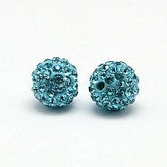 Polymer Clay Rhinestone Beads, Pave Disco Ball Beads, Grade A, Round, PP9, Aquamarine, PP9(1.5~1.6mm), 6mm, Hole: 1.2mm(RB-A053-6mm-03)