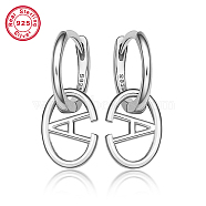 Rhodium Plated Platinum 925 Sterling Silver Hoop Earrings, Initial Letter Drop Earrings, with S925 Stamp, Letter A, 20x8.5mm(ZC9557-2)