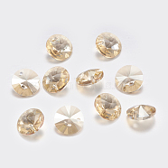Faceted Glass Rhinestone Charms, Imitation Austrian Crystal, Cone, Golden Shadow, 8x4mm, Hole: 1mm(RGLA-F049-8mm-001GS)