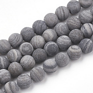 Natural Black Wood Lace Stone Beads Strands, Frosted, Round, 8~8.5mm, Hole: 1mm, about 47pcs/strand, 15.5 inch(X-G-T106-013)