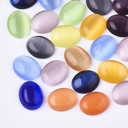 Cat Eye Cabochons, Oval, Mixed Color, 10x8x3~4mm(GLAA-S184-07)