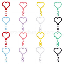 48Pcs 8 Colors Spray Painted Zinc Alloy Spring Gate Rings, Heart, Mixed Color, 44.5mm, 6pcs/color(FIND-SP0004-03)