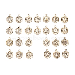 26Pcs 26 Letters Alloy Pendants, Cadmium Free & Nickel Free & Lead Free, Hexagon with Alphabet, Real 18K Gold Plated, Letter A~Z, 17.5x13x2mm, Hole: 2mm(FIND-YW0001-23)
