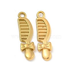 Ion Plating(IP) 304 Stainless Steel Pendants, Comb with Bowknot Charms, Real 18K Gold Plated, 18.5x7.5x2mm, Hole: 2.1mm(STAS-N103-77G)