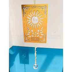 Glass Teardrop Pendant Decoration, Hanging Suncatchers, with Metal Tarot, for Window Home Garden Decoration, Golden, 500x12.5mm(DJEW-PW0019-07A)