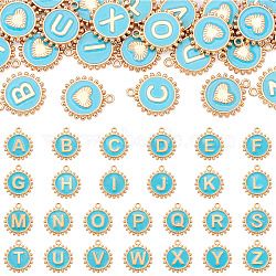 26Pcs Alloy Enamel Pendants, Flat Round with Letter A~Z Charms, Dark Turquoise, 17.5x15x2.5mm, Hole: 1.5mm(ENAM-TA0002-86B)