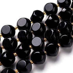 Natural Obsidian Beads Strands, with Seed Beads, Six Sided Celestial Dice, 12~12.5x12~12.5x12~12.5mm, Hole: 0.5mm, about 14pcs/strand, 7.97''(20.25cm)(G-M367-08D)