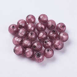 Handmade Silver Foil Lampwork Beads, Round, Old Rose, 9.5~10mm, Hole: 1.5~2mm(LAMP-J089-P08)