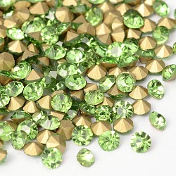 Back Plated Grade A Diamond Glass Pointed Rhinestone, Peridot, 3.8~3.9mm, about 1440pcs/bag(RGLA-SS16-009)