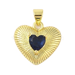 Rack Plating Brass Micro Pave Cubic Zirconia Pendants, Cadmium Free & Lead Free, Long-Lasting Plated, Heart, Real 18K Gold Plated, Midnight Blue, 18x16x6mm, Hole: 4x3mm(KK-S380-41D-G)