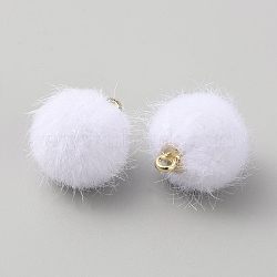 Faux Mink Fur Covered Pendants, with Iron Findings, Round Charms, White, 17x15mm, Hole: 1.8mm(DIY-WH0401-92A)