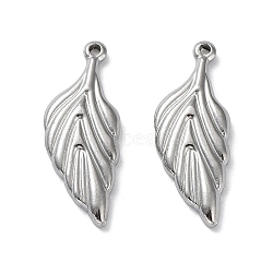 304 Stainless Steel Pendants, Leaf Charm, Stainless Steel Color, 27x11x3mm, Hole: 1.4mm(STAS-M323-49P)
