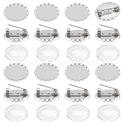 DIY Oval 304 Stainless Steel Brooch Jewelry Kits, include Transparent Glass Cabochons, Stainless Steel Color, 14~18x13~19x2.8~5mm(DIY-SC0026-71)