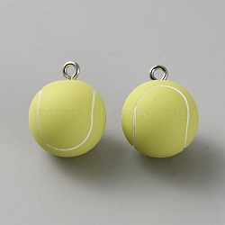 Sport Opaque Resin Pendants, with Platinum Iron Loop, Tennis, 19x15.5~16mm, Hole: 2mm(FIND-CJC0437-040P-A)