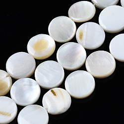 Natural Freshwater Shell Beads Strands, Flat Round, Seashell Color, 9x9x2~3mm, Hole: 1mm, about 45pcs/strand, 15.04~15.75 inch(38.2~40cm)(SHEL-Q024-016)