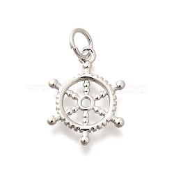 Brass Pendants, with Jump Ring, Long-Lasting Plated, Lead Free & Cadmium Free, Ships Wheel Charms, Platinum, 15x12x1mm, Hole: 3.5mm(KK-L225-038P)