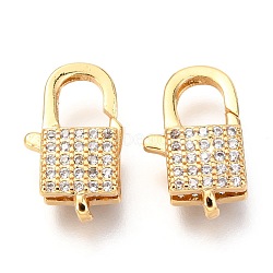 Brass Micro Pave Cubic Zirconia Lobster Claw Clasps, Lock, Real 18K Gold Plated, 17x10x5mm, Hole: 1x1mm(ZIRC-O038-25G)