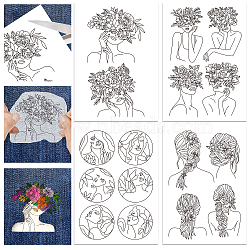 4 Sheets 11.6x8.2 Inch Stick and Stitch Embroidery Patterns, Non-woven Fabrics Water Soluble Embroidery Stabilizers, Human, 297x210mmm(DIY-WH0455-038)