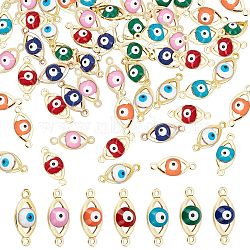 Nbeads 70Pcs 7 Colors Brass Enamel Connector Charms, Real 18K Gold Plated, Evil Eye Links, Mixed Color, 6x14x4mm, Hole: 1mm, 10pcs/color(KK-NB0003-05)