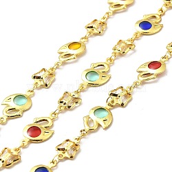 Handmade Brass Glass Link Chain, Soldered, with Spool, Butterfly & Swan, Cadmium Free & Lead Free, Real 18K Gold Plated, Swan: 18x9x2mm, Butterfly: 10.5x7x2.5mm(CHC-I045-24G)