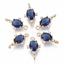 Glass Links connectors, with Brass Micro Pave Cubic Zirconia, Faceted, Oval, Light Gold, Dark Blue, 17.5x10x5mm, Hole: 1.2mm(GLAA-T021-11B-01)