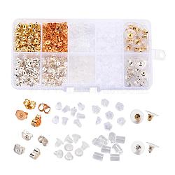 Jewelry Findings Sets, Ear Nuts/Earring Backs  Sets, Mixed Color, 3~5x2.5~6mm, Hole: 0.3~1mm, 740pcs/box(FIND-X0010-01)